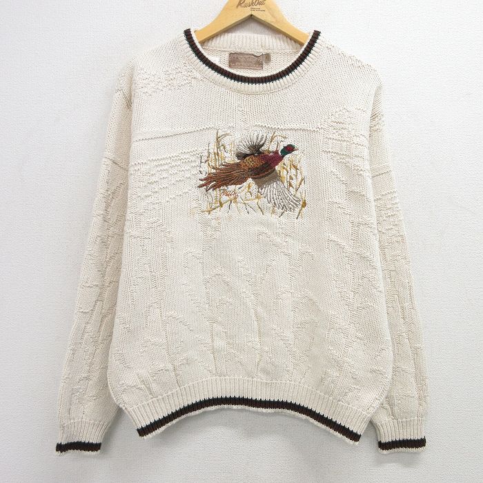 90s 長袖セーター 鳥刺繍 ホワイト XL | 古着