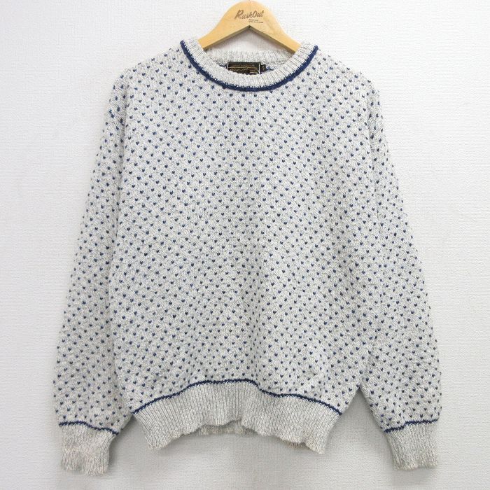 L★古着 エディーバウアー 長袖 セーター メンズ 90年代 90s バーズアイ コットン クルーネック USA製 グレー他 25feb13 中古 ニット トップス