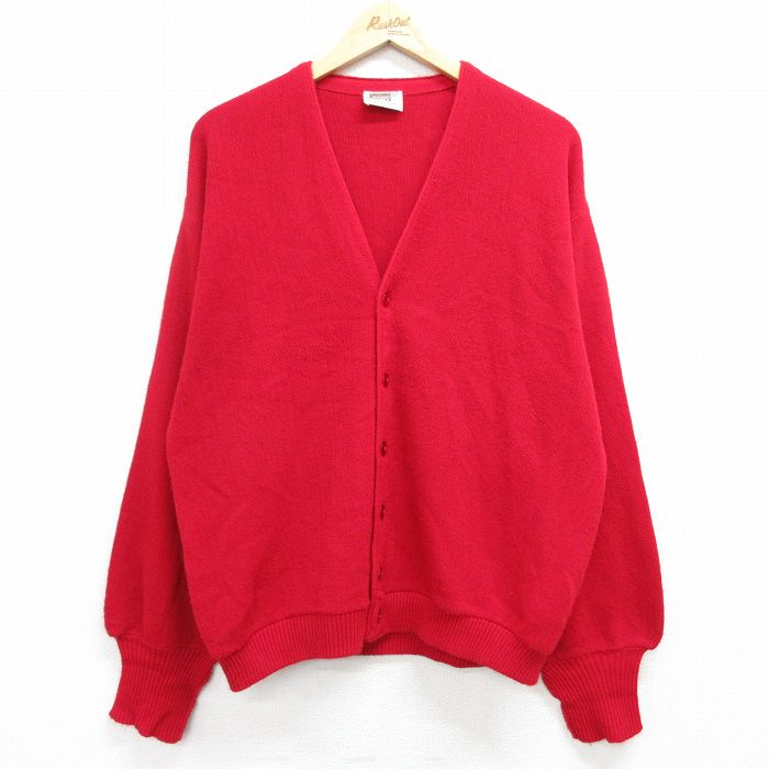 XL★古着 モンゴメリーワード 長袖 ニット カーディガン メンズ 80年代 80s 無地 赤 レッド 25feb13 中古 トップス