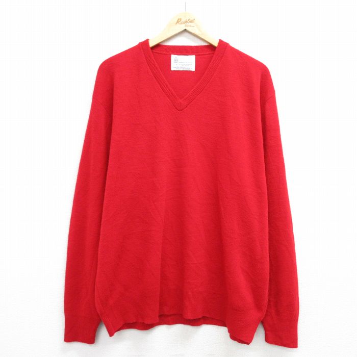 XL★古着 ロンドンフォグ 長袖 セーター メンズ 90年代 90s 無地 大きいサイズ アクリル Vネック USA製 赤 レッド 25feb13 中古 ニット トップス