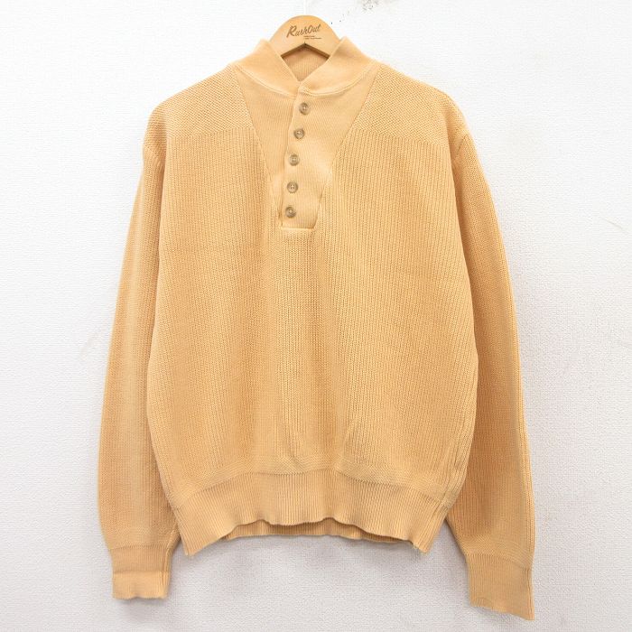 L★古着 エルエルビーン LLBEAN 長袖 セーター メンズ 80年代 80s コットン ヘンリーネック USA製 黄系 イエロー 【spe】 25feb13 中古 ニット トップス