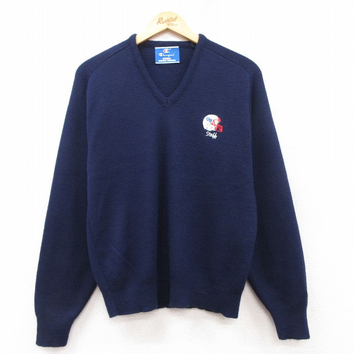 M★古着 チャンピオン champion 長袖 セーター メンズ 90年代 90s アクリル Vネック USA製 紺 ネイビー 25feb13 中古 ニット トップス