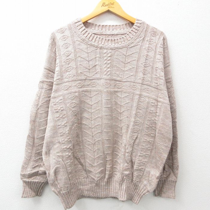 【50%OFF】XL★古着 長袖 セーター メンズ クルーネック グレー 霜降り 25feb13 中古 ニット トップス