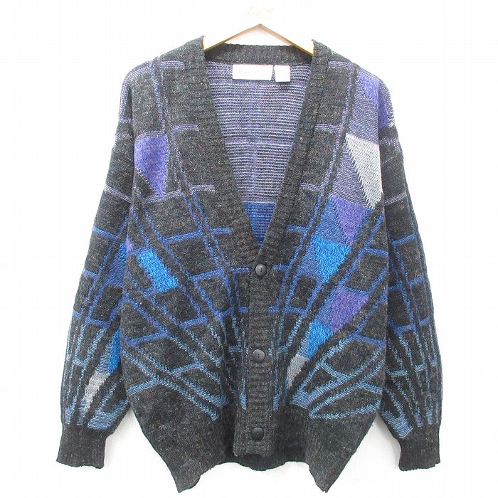 L★古着 長袖 ニット カーディガン メンズ 90年代 90s 黒 ブラック 霜降り 25feb13 中古 トップス
