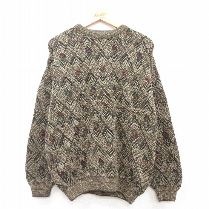 L★古着 長袖 セーター メンズ クルーネック 茶系他 ブラウン 25feb14 中古 ニット トップス