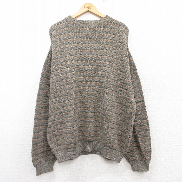 【50%OFF】XL★古着 長袖 セーター メンズ 90年代 90s コットン クルーネック USA製 グレー系他 25feb14 中古 ニット トップス