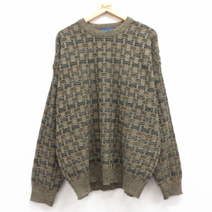 XL★古着 タウンクラフト 長袖 セーター メンズ 90年代 90s アクリル クルーネック 緑系他 グリーン 25feb14 中古 ニット トップス