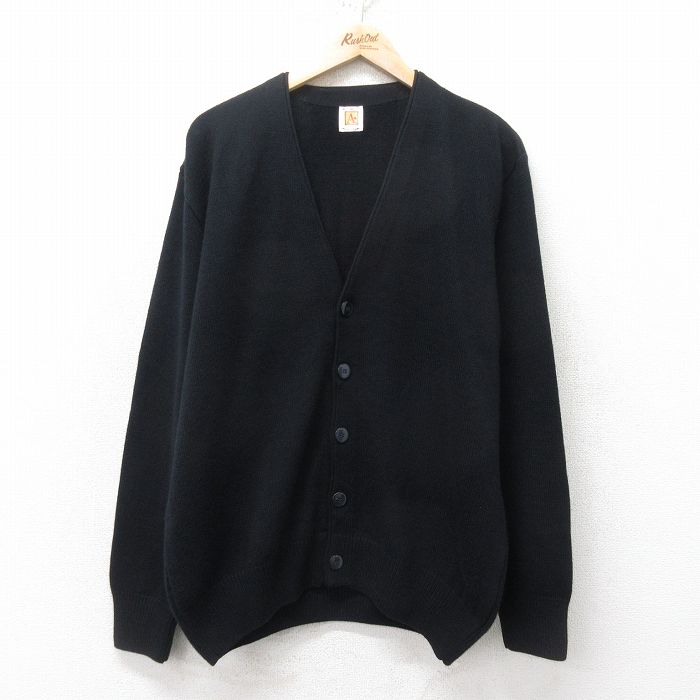 XL★古着 長袖 ニット カーディガン メンズ 無地 アクリル 黒 ブラック 25feb14 中古 トップス