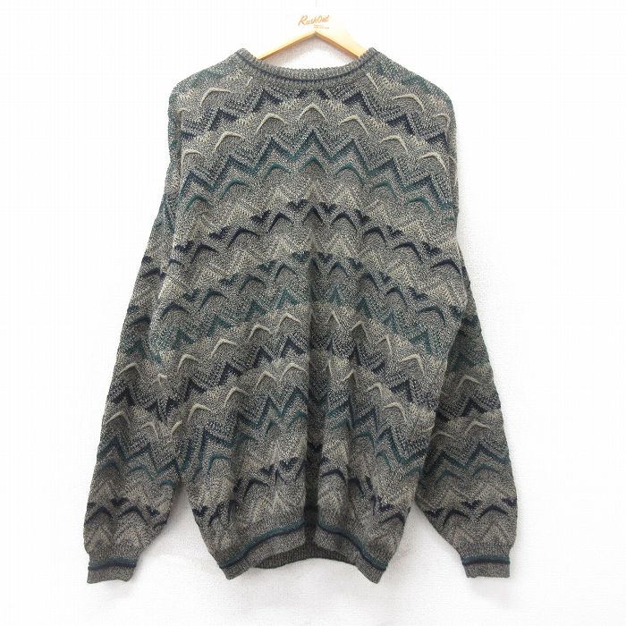 XL★古着 ジャンセン 長袖 セーター メンズ 00年代 00s アクリル クルーネック 緑他 グリーン 25feb15 中古 ニット トップス