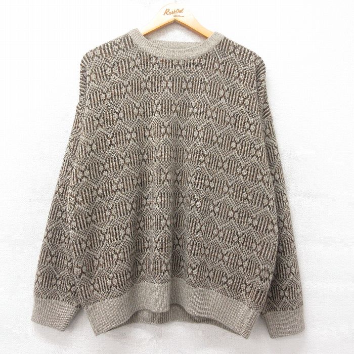 XL★古着 タウンクラフト 長袖 セーター メンズ 90年代 90s 大きいサイズ クルーネック 茶他 ブラウン 25feb15 中古 ニット トップス