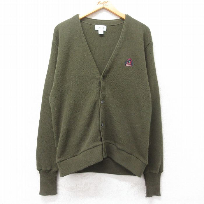M★古着 IZOD 長袖 ニット カーディガン メンズ 90年代 90s ワンポイントロゴ アクリル 緑 グリーン 25feb15 中古 トップス