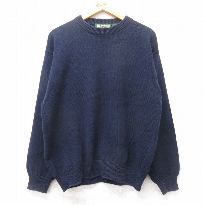 【50%OFF】L★古着 アメリカンイーグル American Eagle 長袖 セーター メンズ 90年代 90s クルーネック 紺 ネイビー 25feb15 中古 ニット トップス
