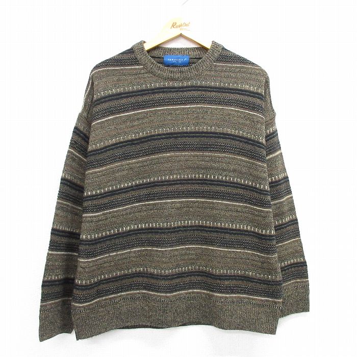 L★古着 タウンクラフト 長袖 セーター メンズ 90年代 90s クルーネック 茶系他 ブラウン 25feb17 中古 ニット トップス