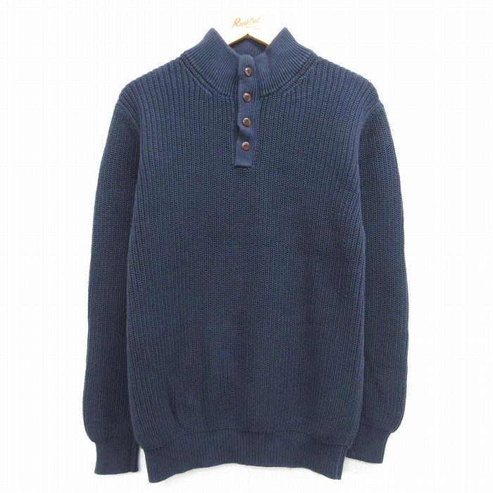 L★古着 エルエルビーン LLBEAN 長袖 セーター メンズ 00年代 00s コットン ヘンリーネック 紺 ネイビー 25feb17 中古 ニット トップス