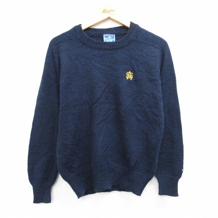 S★古着 チャンピオン champion 長袖 セーター メンズ 90年代 90s SA クルーネック 紺 ネイビー 25feb17 中古 ニット トップス