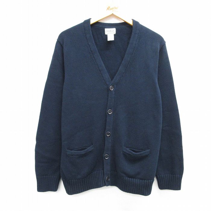 L★古着 エルエルビーン LLBEAN 長袖 ニット カーディガン メンズ 00年代 00s コットン 紺 ネイビー 25feb17 中古 トップス