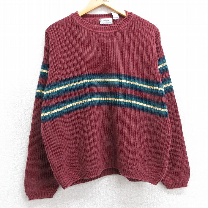 【50%OFF】L★古着 アリゾナジーンズ 長袖 セーター メンズ 00年代 00s クルーネック エンジ他 25feb17 中古 ニット トップス
