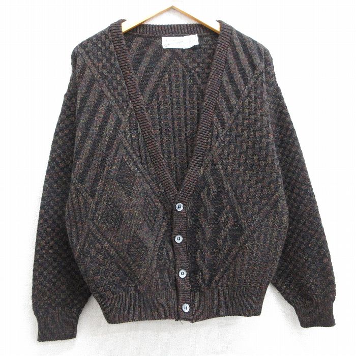M★古着 シアーズ 長袖 ニット カーディガン メンズ 90年代 90s アクリル USA製 茶他 ブラウン 25feb17 中古 トップス