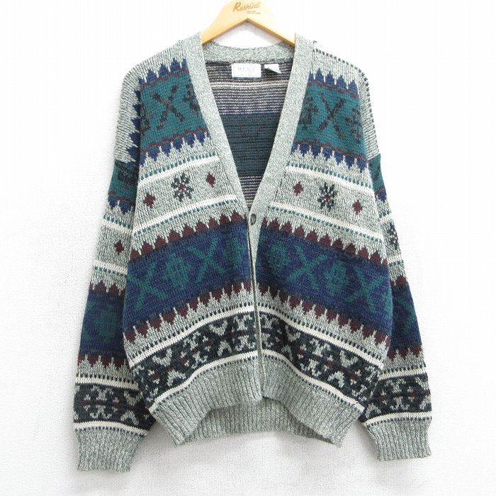 L★古着 シアーズ 長袖 ニット カーディガン メンズ 90年代 90s アクリル 紺他 ネイビー 25feb17 中古 トップス