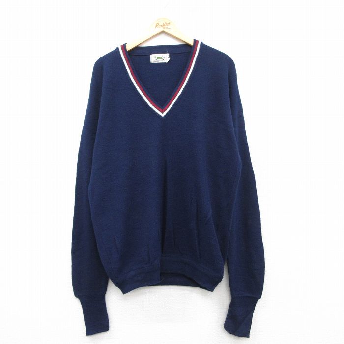 【50%OFF】L★古着 JCペニー ザフォックス THE FOX 長袖 セーター メンズ 80年代 80s 無地 Vネック 紺 ネイビー 【spe】 25feb17 中古 ニット トップス
