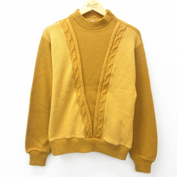 S★古着 長袖 セーター メンズ 80年代 80s モックネック ハイネック 黄系 イエロー 25feb18 中古 ニット トップス