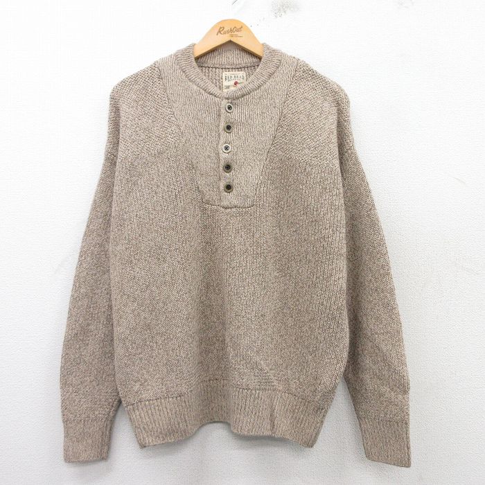 L★古着 レッドヘッド 長袖 セーター メンズ ヘンリーネック ベージュ カーキ 霜降り 25feb18 中古 ニット トップス