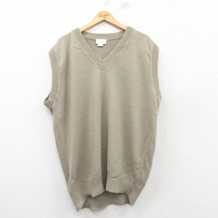 XL★古着 キングサイズ ニット ベスト メンズ 90年代 90s 無地 大きいサイズ アクリル クルーネック USA製 ベージュ カーキ 【spe】 25feb18 中古 トップス