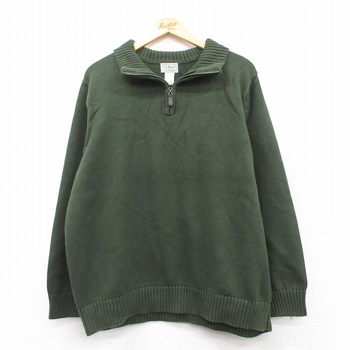 XL★古着 エルエルビーン LLBEAN 長袖 ハーフジップ セーター メンズ 00年代 00s 無地 コットン 薄緑 グリーン 25feb18 中古 ニット トップス