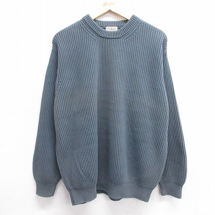 XL★古着 エルエルビーン LLBEAN 長袖 セーター メンズ 00年代 00s コットン クルーネック 薄紺 ネイビー 25feb19 中古 ニット トップス