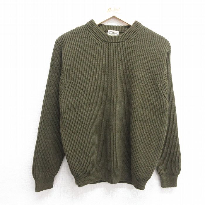 M★古着 エルエルビーン LLBEAN 長袖 セーター メンズ 00年代 00s コットン クルーネック オーストラリア製 濃緑 グリーン 25feb19 中古 ニット トップス