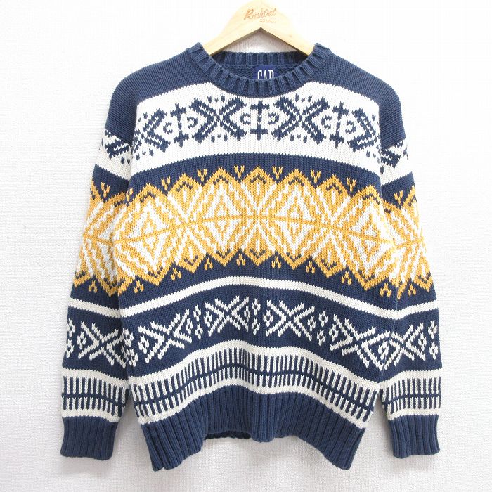 S★古着 ギャップ GAP 長袖 セーター メンズ 90年代 90s コットン クルーネック 紺他 ネイビー 25feb19 中古 ニット トップス