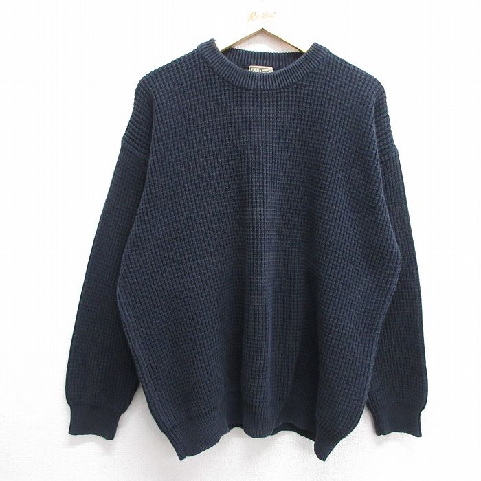 XL★古着 エルエルビーン LLBEAN 長袖 セーター メンズ 00年代 00s 大きいサイズ コットン クルーネック 紺 ネイビー 25feb19 中古 ニット トップス