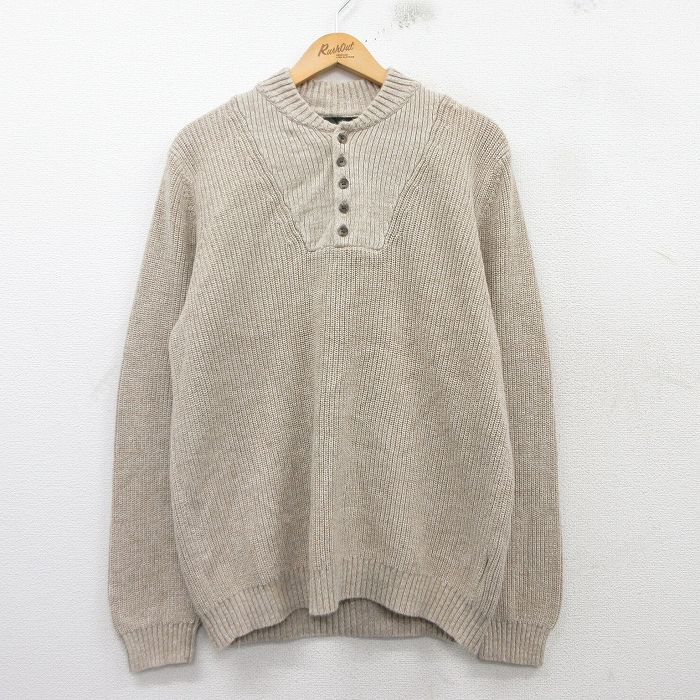 L★古着 エディーバウアー 長袖 セーター メンズ コットン ヘンリーネック 茶 ブラウン 25feb19 中古 ニット トップス