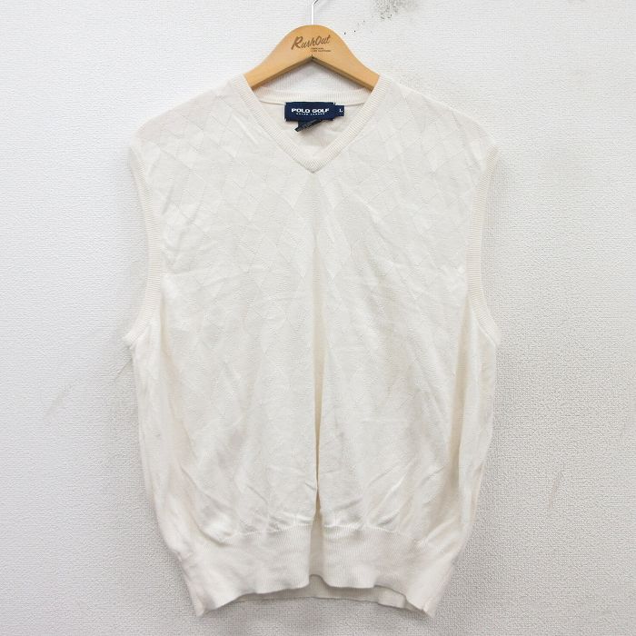 【50%OFF】M★古着 ラルフローレン Ralph Lauren ポロゴルフ ブランド ニット ベスト メンズ 90年代 90s Vネック 白 ホワイト 25feb19 中古 トップス