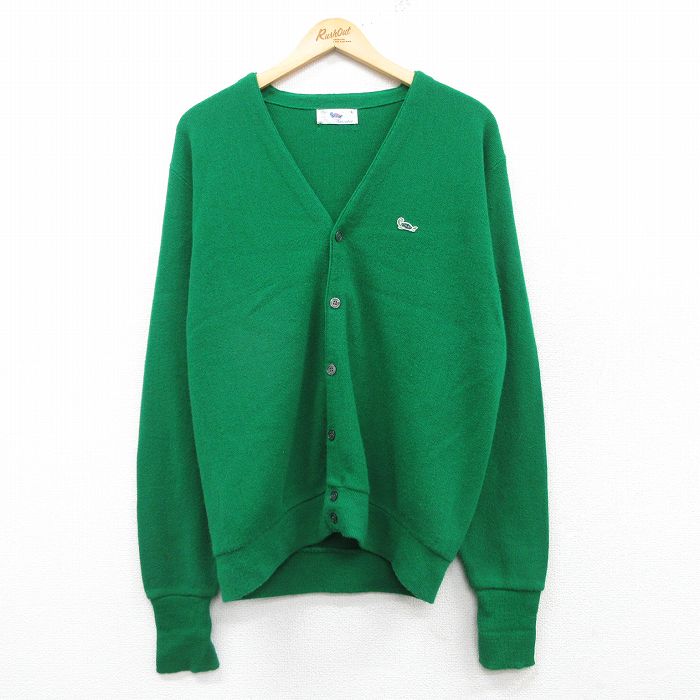 M★古着 長袖 ニット カーディガン メンズ 80年代 80s カメ 緑 グリーン 25feb19 中古 トップス