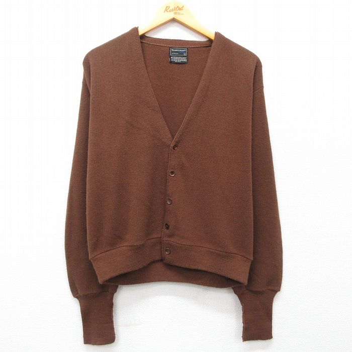 L★古着 タウンクラフト JCペニー 長袖 ビンテージ ニット カーディガン メンズ 70年代 70s 無地 アクリル 茶 ブラウン 25feb19 中古 トップス