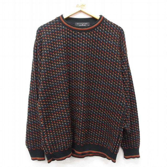 XL★古着 長袖 セーター メンズ 90年代 90s アクリル クルーネック USA製 黒他 ブラック 25feb19 中古 ニット トップス