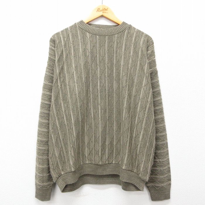 【50%OFF】XL★古着 長袖 セーター メンズ 90年代 90s アクリル クルーネック USA製 緑系 グリーン 25feb19 中古 ニット トップス