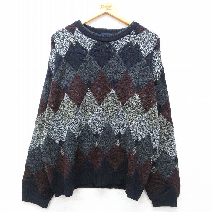 XL★古着 ピューリタン 長袖 セーター メンズ 00年代 00s コットン クルーネック 紺他 ネイビー 25feb19 中古 ニット トップス