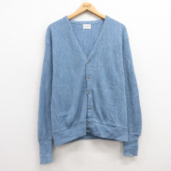 M★古着 長袖 ニット カーディガン メンズ 90年代 90s USA製 薄紺 ネイビー 25feb20 中古 トップス