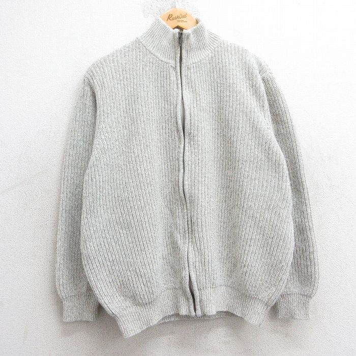 XL★古着 エルエルビーン LLBEAN 長袖 フルジップ ドライバーズ ニット カーディガン メンズ 00年代 00s 無地 コットン 薄ベージュ系 カーキ 【spe】 25feb22 中古 トップス