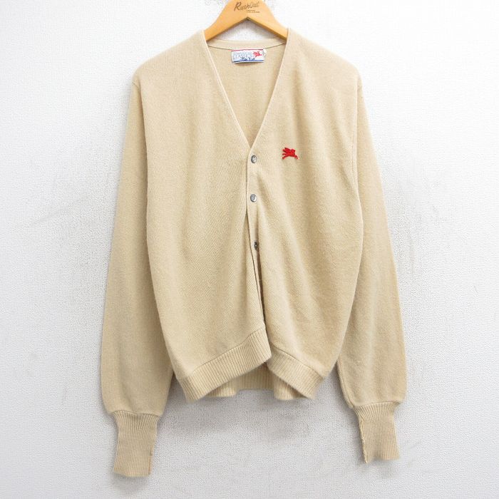 L★古着 長袖 ニット カーディガン メンズ 90年代 90s ペガサス アクリル ベージュ系 カーキ 25feb22 中古 トップス