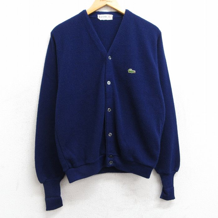 L★古着 IZOD 長袖 ニット カーディガン メンズ 70年代 70s ワンポイントロゴ アクリル 紺 ネイビー 【spe】 25feb22 中古 トップス