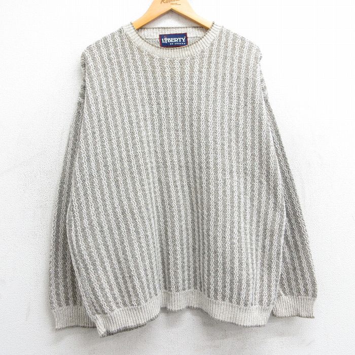 【20%OFF】XL★古着 リバティ 長袖 セーター メンズ 90年代 90s クルーネック USA製 薄ベージュ他 カーキ 【spe】 25feb26 中古 ニット トップス