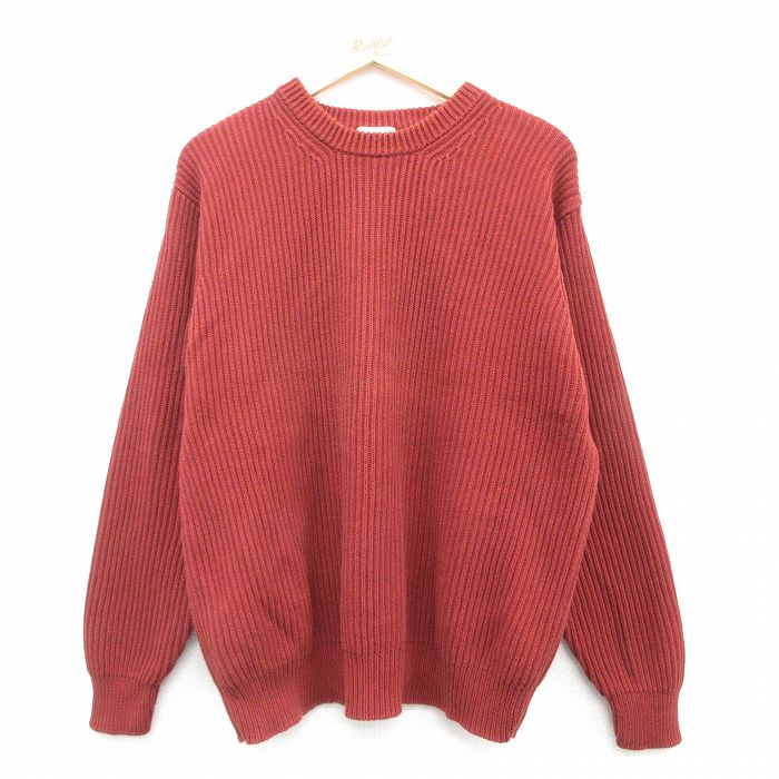 L★古着 エルエルビーン LLBEAN 長袖 セーター メンズ 00年代 00s コットン クルーネック エンジ 25feb26 中古 ニット トップス