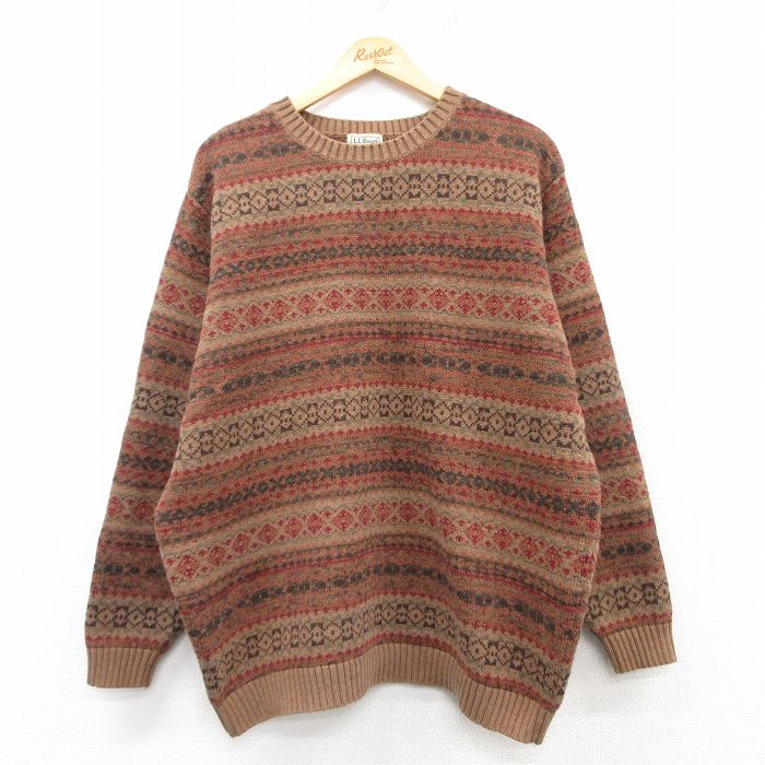 XL★古着 エルエルビーン LLBEAN 長袖 セーター メンズ 00年代 00s フェアアイル コットン クルーネック 茶他 ブラウン 【spe】 25feb26 中古 ニット トップス