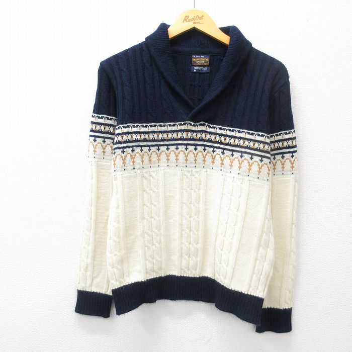 【50%OFF】M★古着 JCペニー 長袖 ケーブル セーター メンズ 80年代 80s ショールカラー 白他 ホワイト 25feb27 中古 ニット トップス