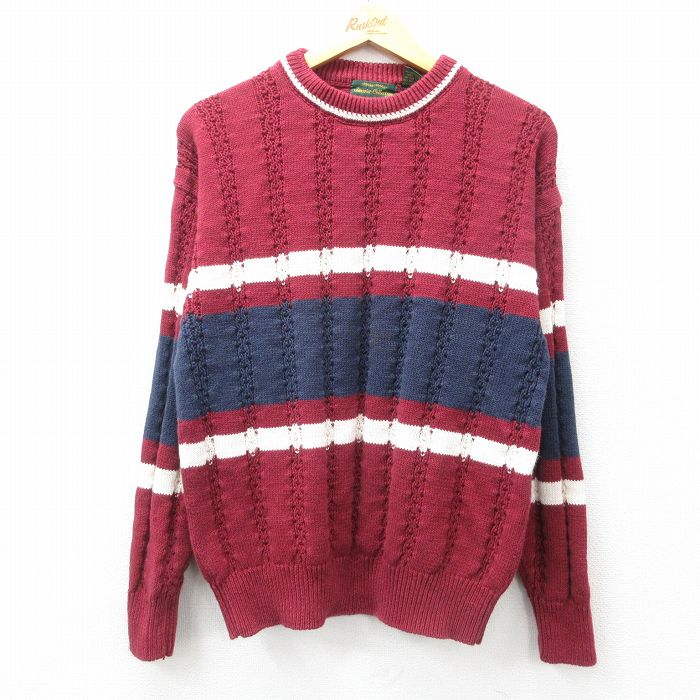 【20%OFF】M★古着 バンヒューセン 長袖 セーター メンズ 90年代 90s クルーネック エンジ他 25feb27 中古 ニット トップス