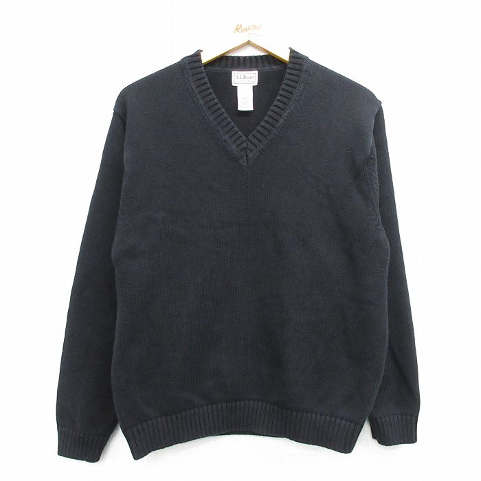 M★古着 エルエルビーン LLBEAN 長袖 セーター メンズ 00年代 00s 無地 コットン Vネック 黒 ブラック 25feb28 中古 ニット トップス