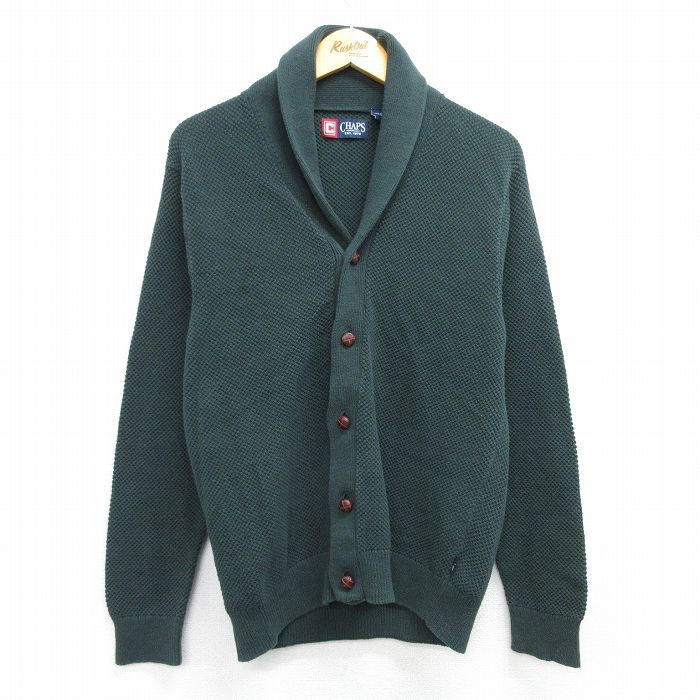 【50%OFF】M★古着 チャップス 長袖 ニット カーディガン メンズ コットン ショールカラー 濃緑 グリーン 25feb28 中古 トップス
